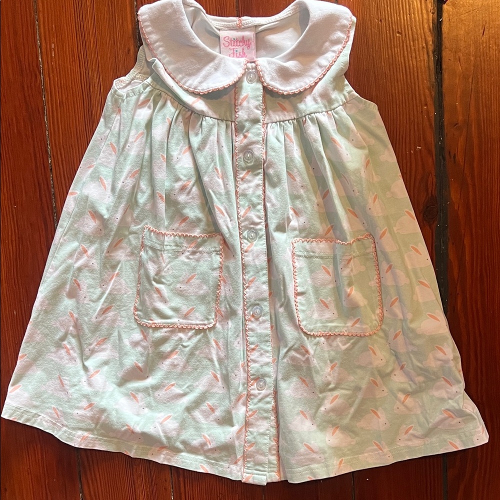 Adorable Sleeveless Easter Bunny Dress with Peter Pan Collar